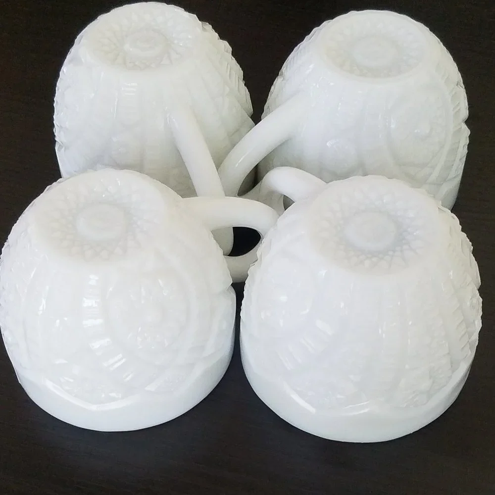 Vintage McKee White Milk Glass Concord Pattern Punch Tea Cups - Set of 4